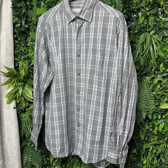 ERMENEGILDO ZEGNA Men Shirt XL Gray Black Plaid Collared Button Italy Made 1548 - Picture 9 of 12